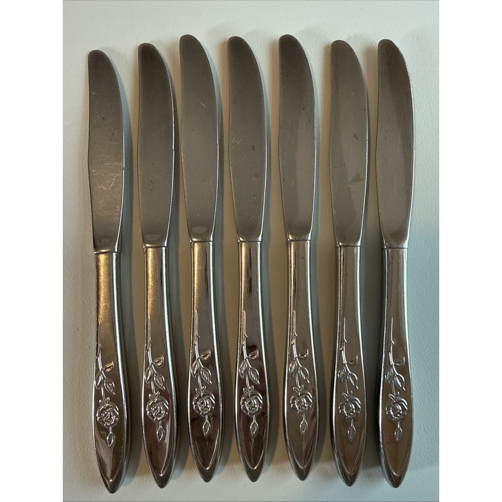 VTG‎ Oneida Community MY ROSE Dinner Knives Stainless Flatware Set of 7 Read